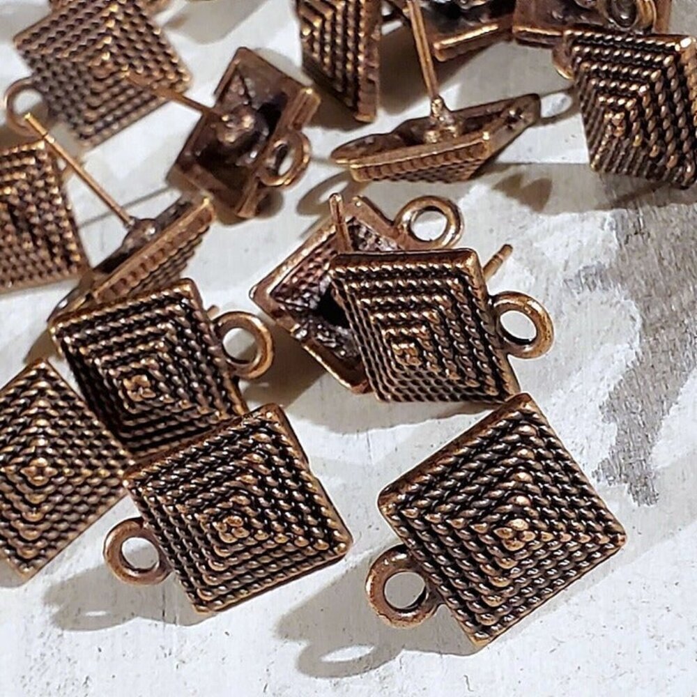 Avant Garde Antique Copper Egyptian Pyramid Dotted Earring Post Findings 10 pcs